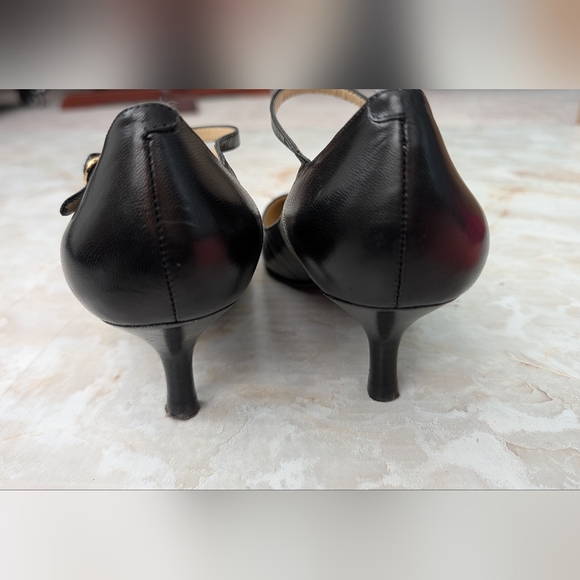 Ralph Lauren Elegant Black T-Strap Heels Leather Sz 8 M - Picture 13 of 14
